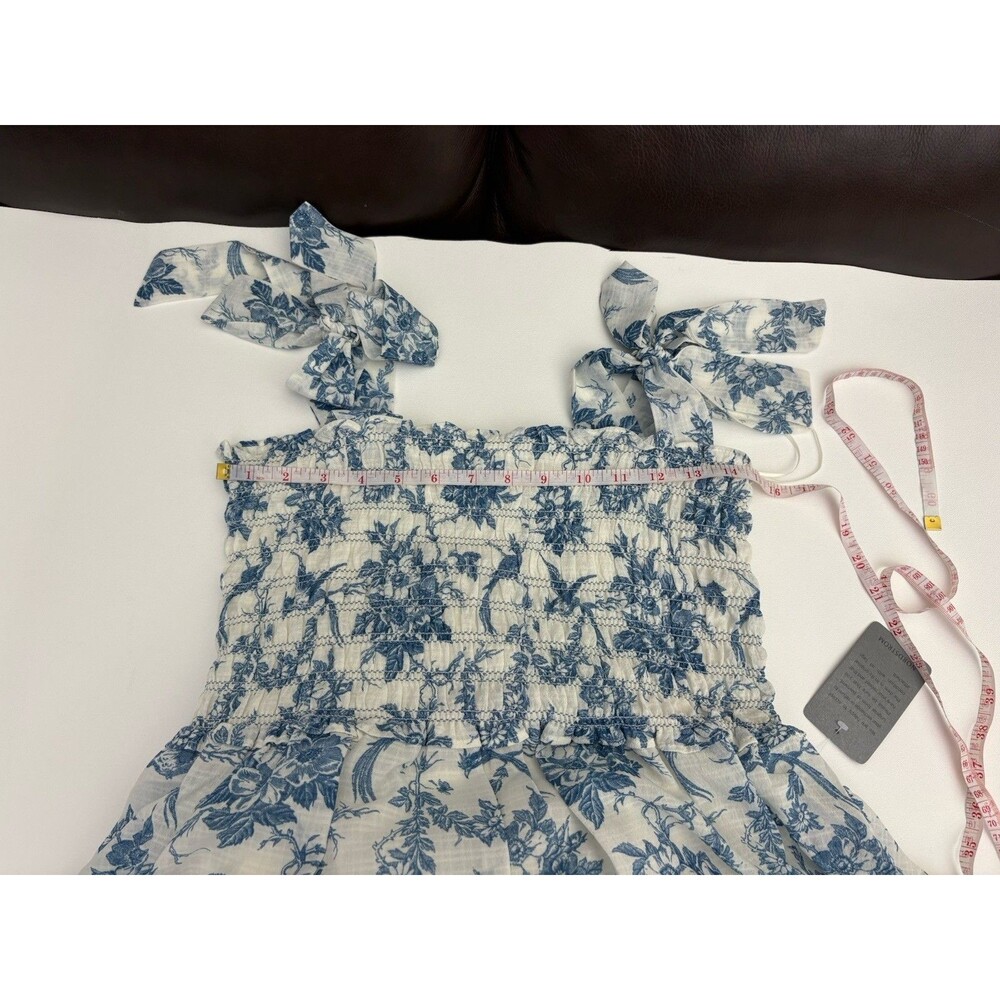 NWT Max Studio Blue Floral Smocked Maxi Dress Size L Tiered Tie Shoulder $178 - Picture 9 of 13